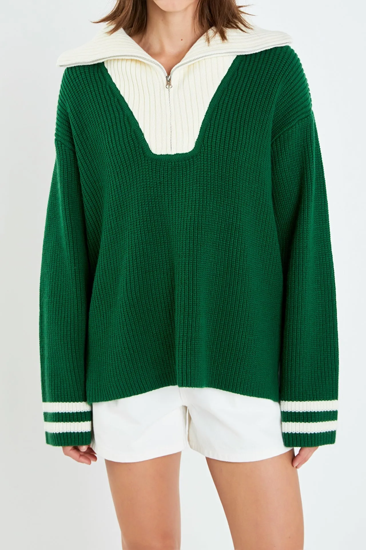 English Factory - Stripe Knitted Half Zip up Sweater