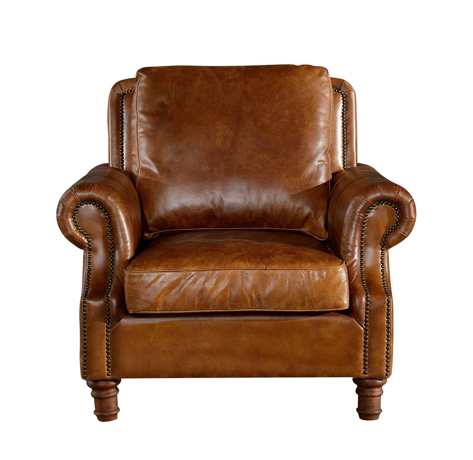 English Rolled Arm - Arm Chair - Light Brown Leather