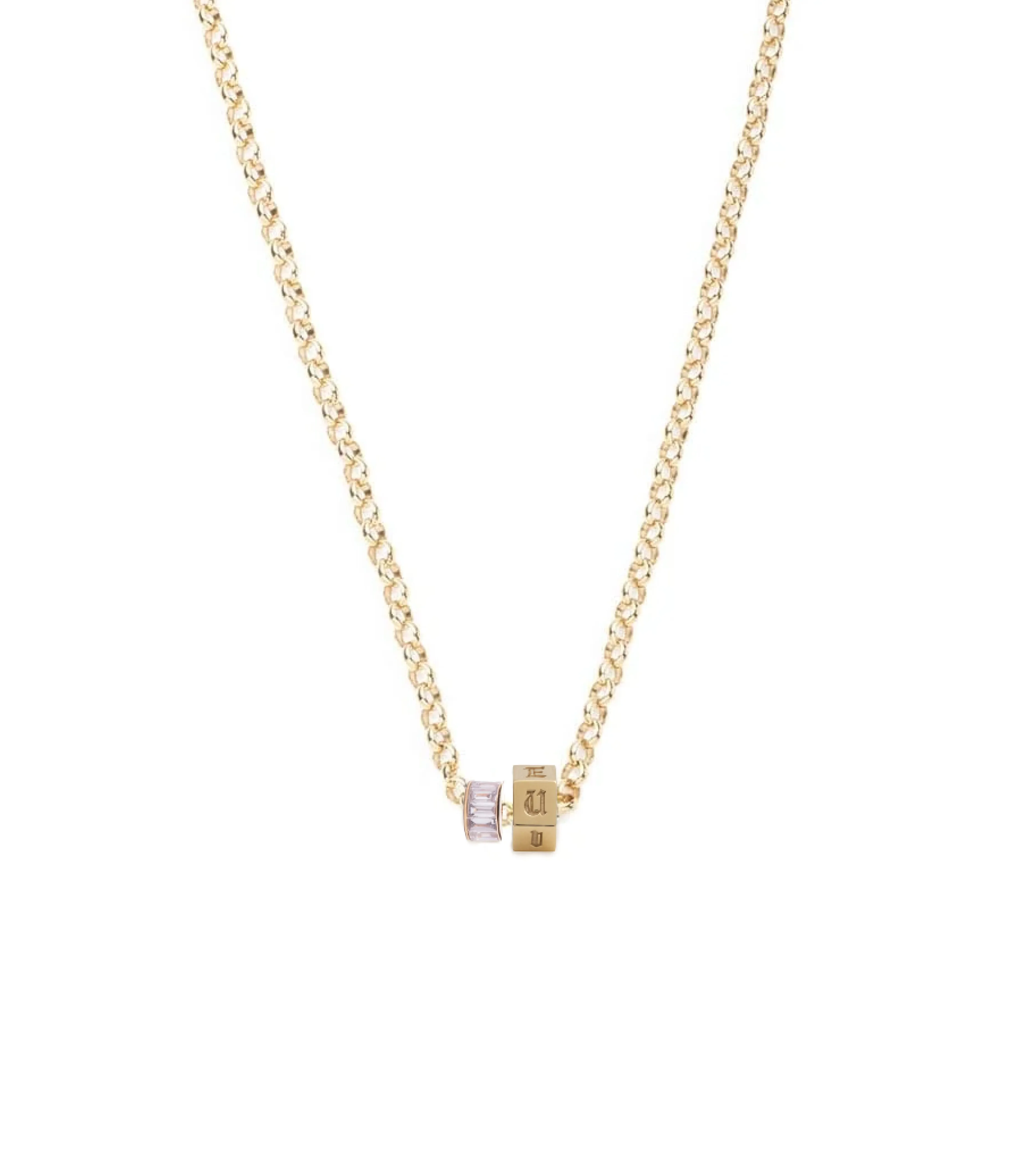 Engravable Faceted & Baguette Diamond Heart Beat : Medium Belcher Necklace