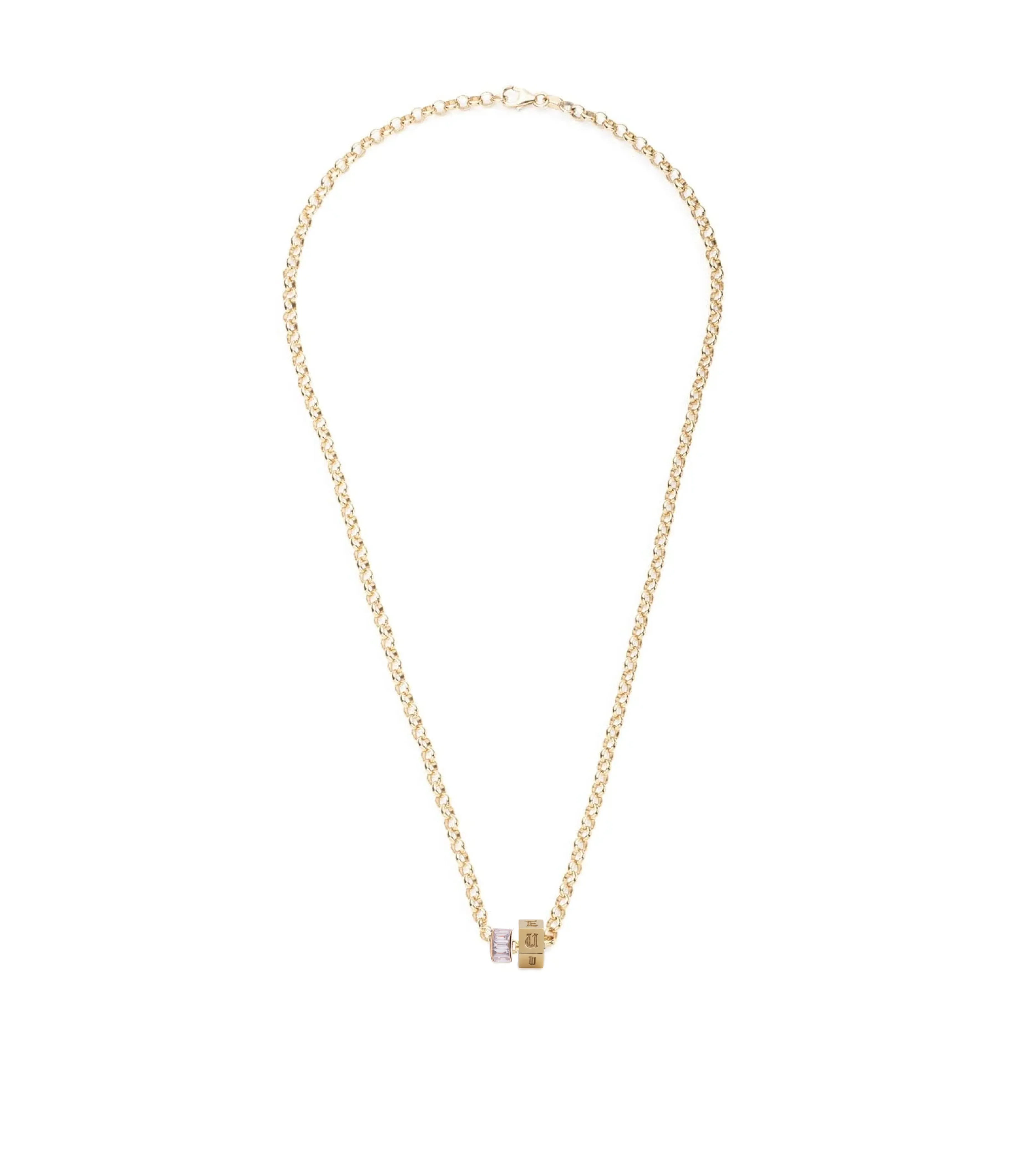 Engravable Faceted & Baguette Diamond Heart Beat : Medium Belcher Necklace