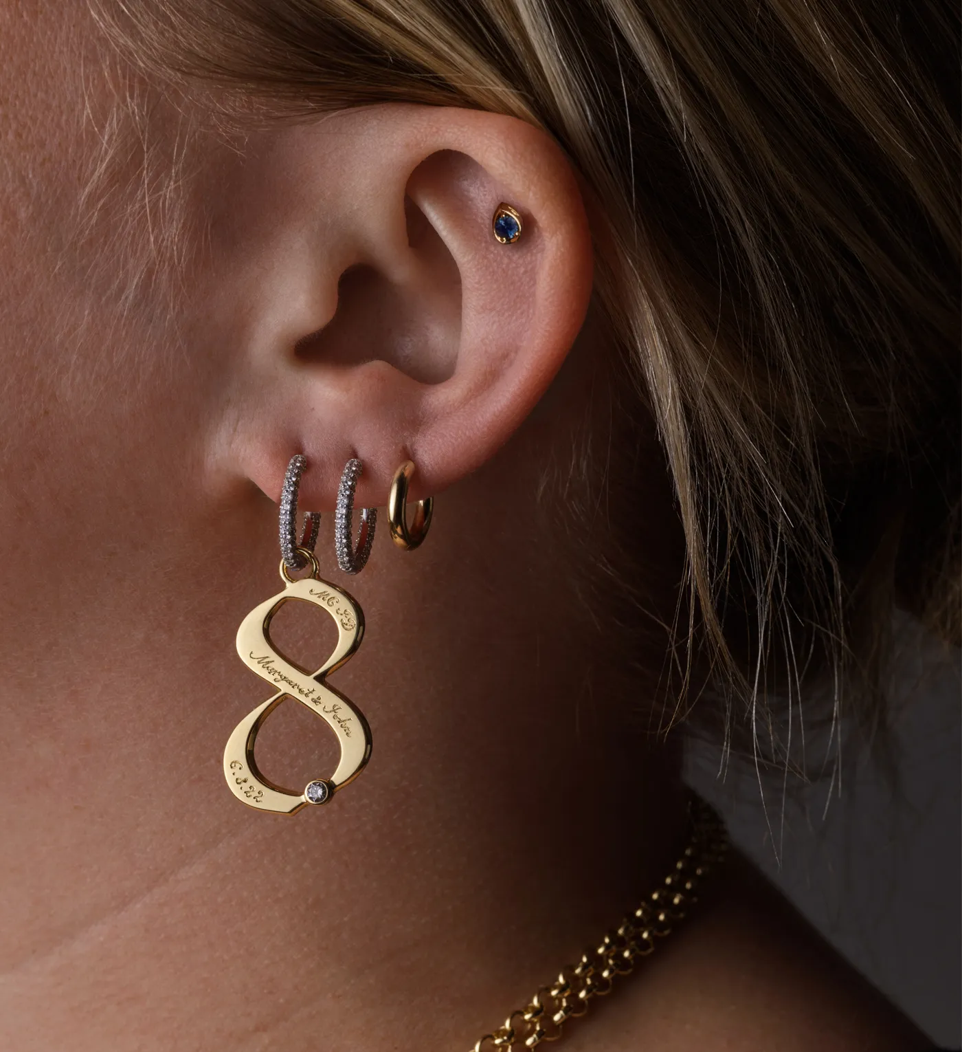 Engravable Number 9 : Oversized Small Pave Chubby Ear Hoop