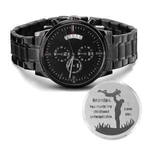 Engraved Black Chronograph Watch - Personalized Gift for Grandpa | Durable, Stylish, and Functional - Unforgettable Childhood