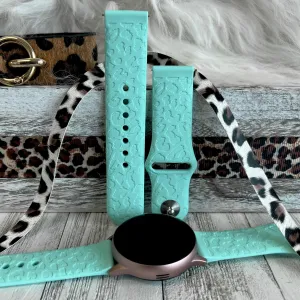 Engraved Mint Green Leopard Silicone Band For Samsung Watch