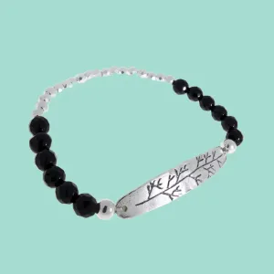 Engraved Silver Bracelet with turquoises or onyx