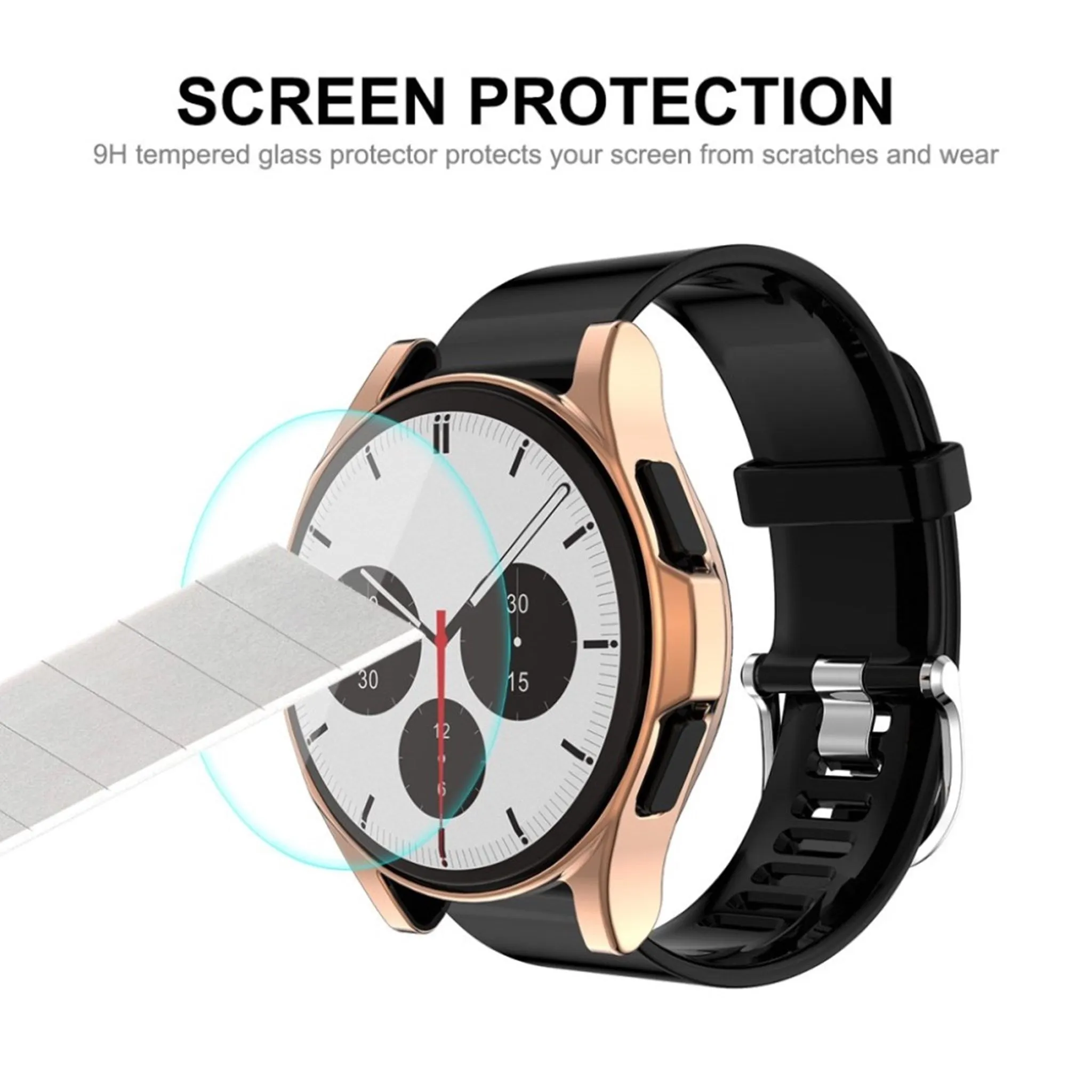 ENKAY Samsung Galaxy Watch 4 Classic (42mm) TPU cover   tempered glass screen protector - Black