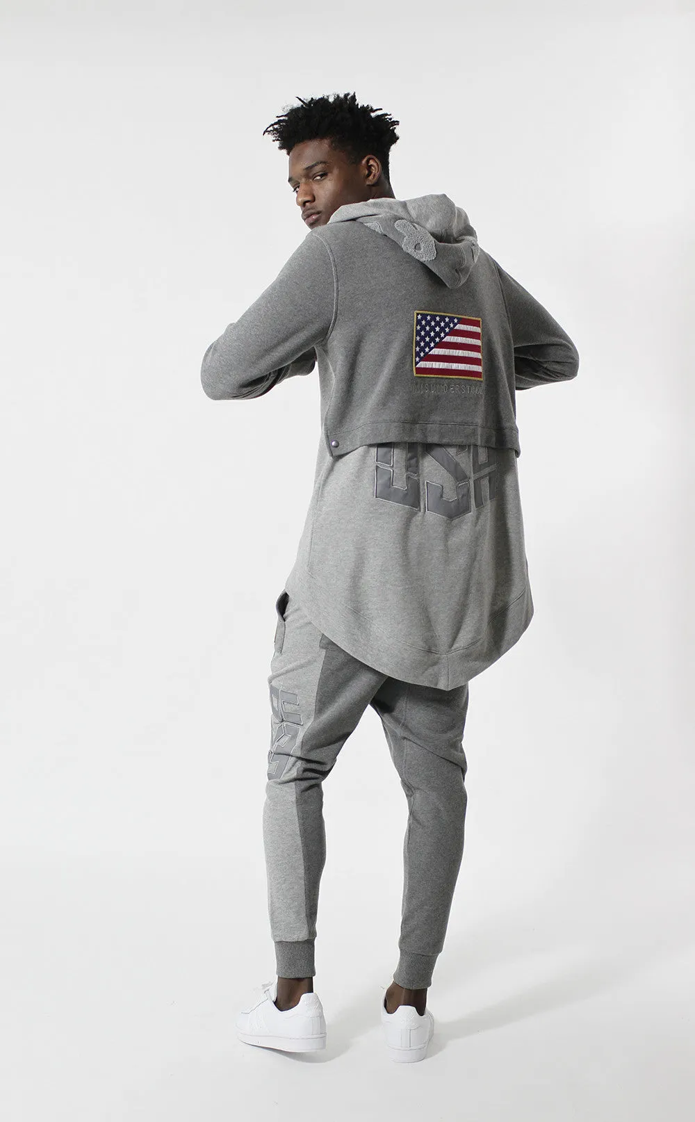 Entree LS Dual Layer Cape Style Gray USA Hoodie