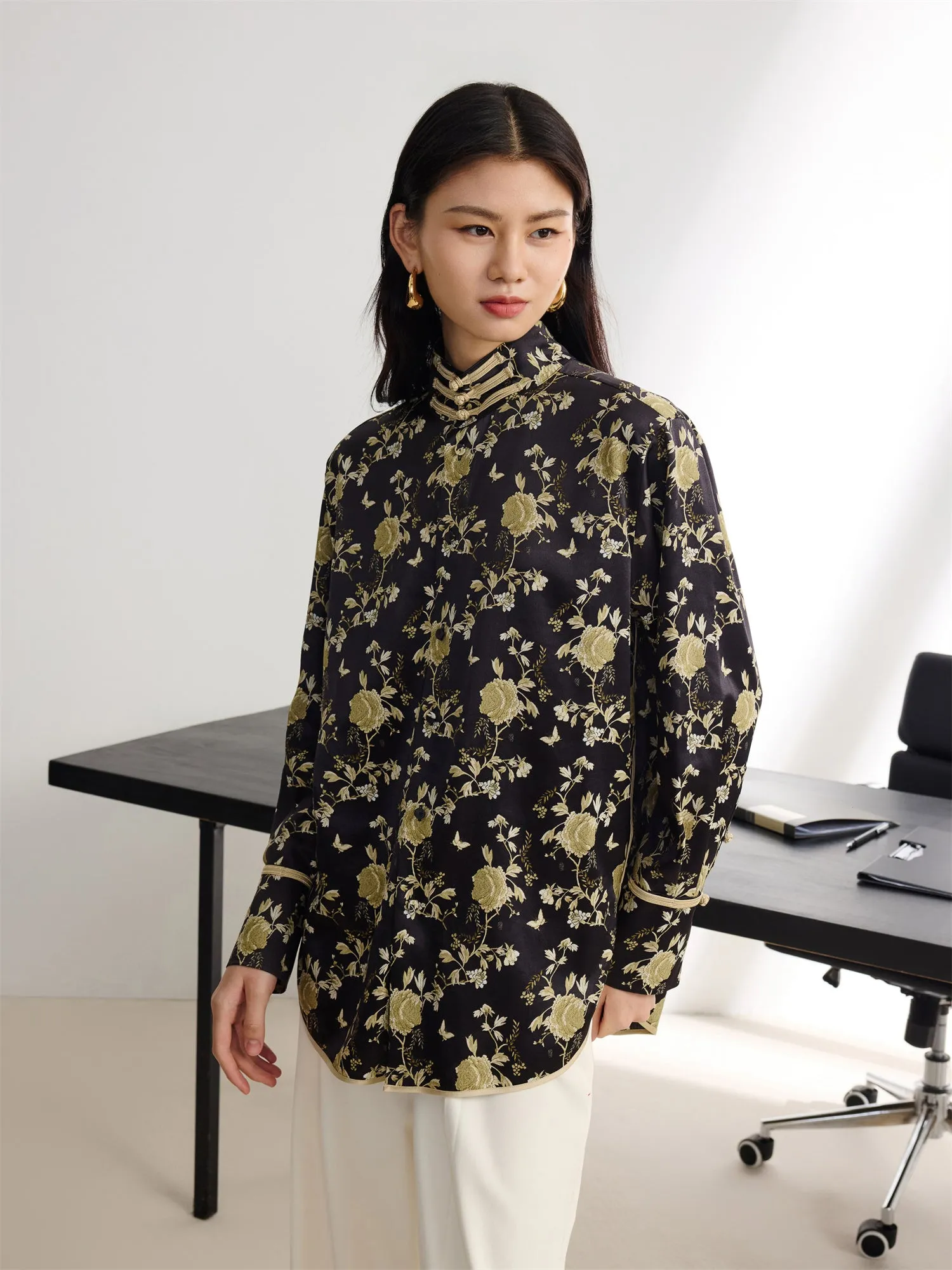 EP YAYING Chinese Style Jacquard Shirt