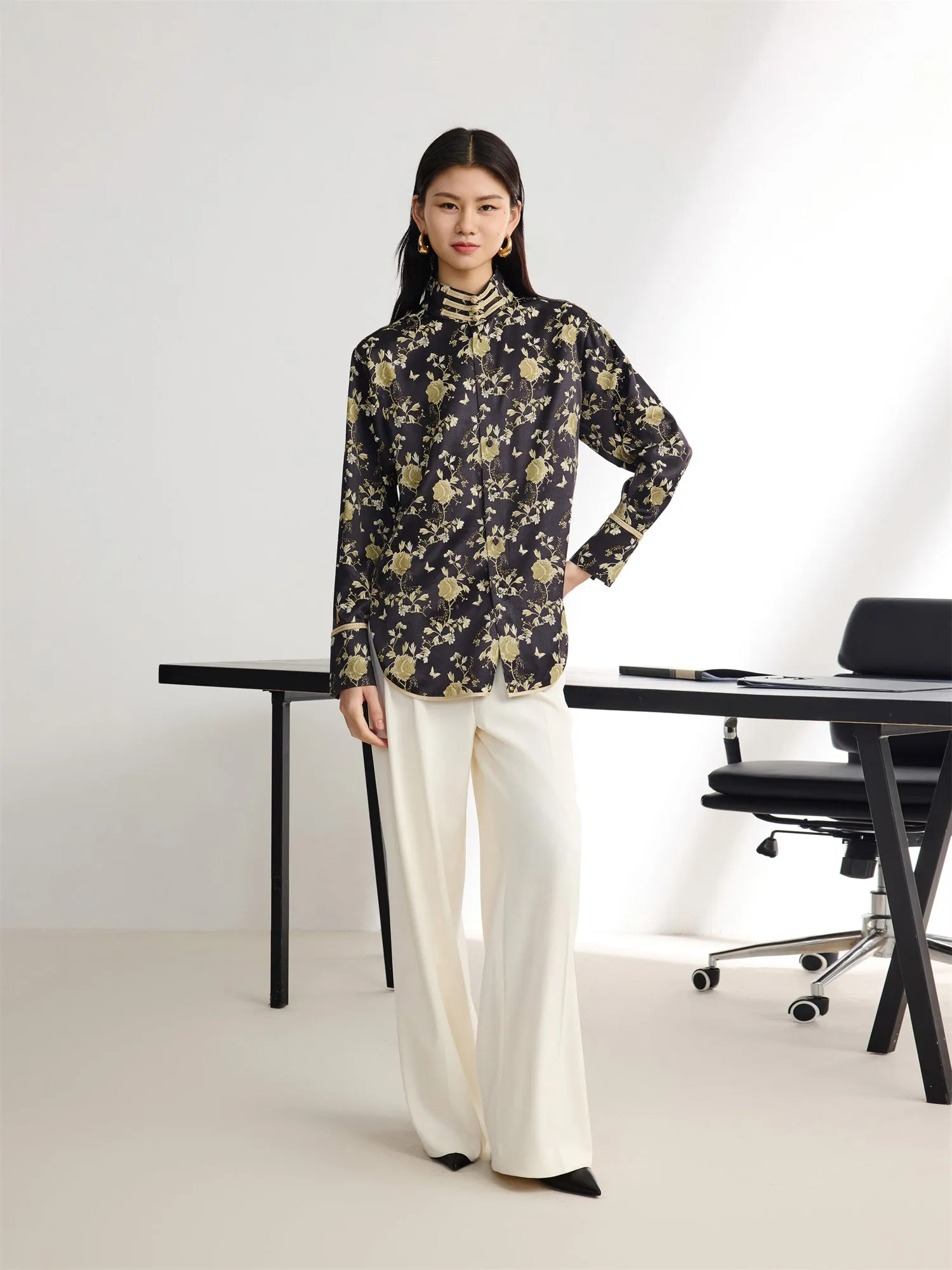 EP YAYING Chinese Style Jacquard Shirt