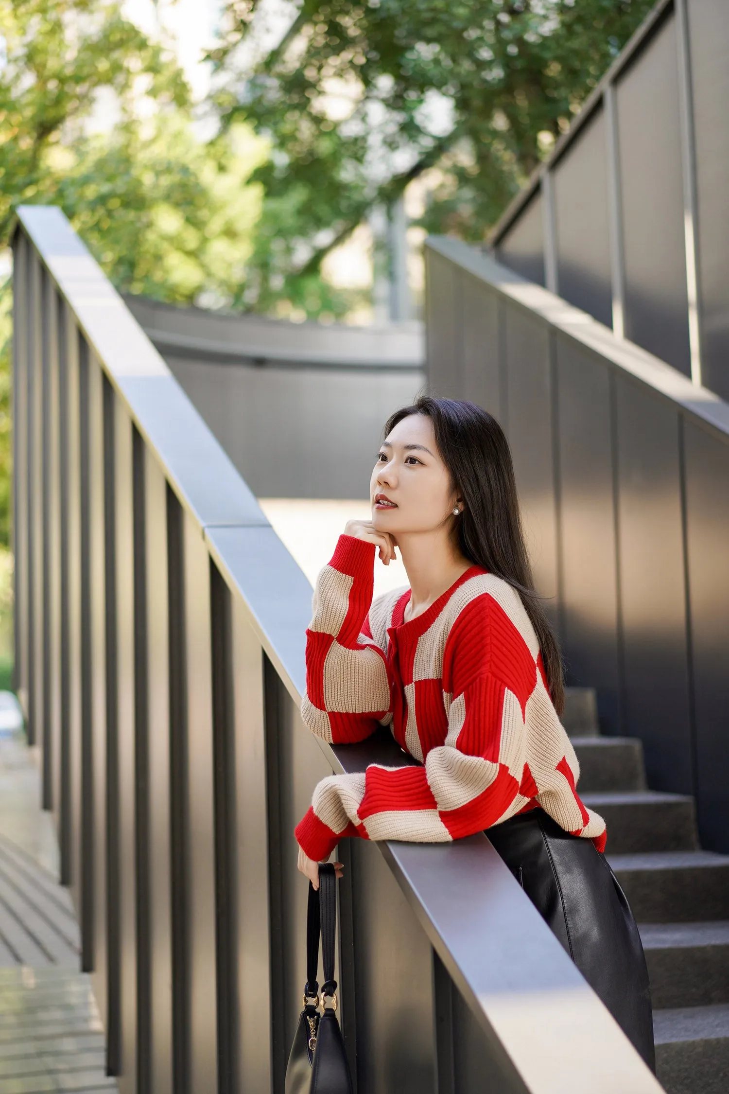 EP YAYING Plaid Short Knitted Cardigan