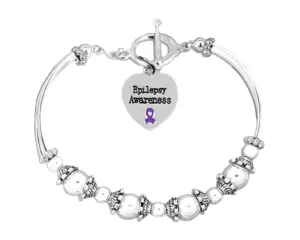 Epilepsy Awareness Purple Ribbon Partial Beaded Bracelets