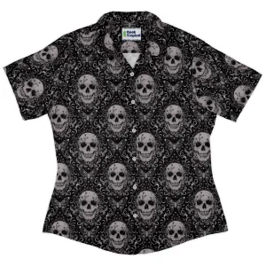 Episodic Skull Black White Curvy Button Up Shirt