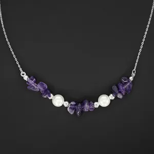 Equilibrium Amethyst Silver Plated Pearl Gem Stone Necklace