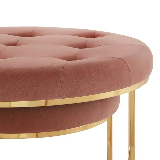 Ereteken ART Large Round 2 Coffee Table for Living Room, Button Tufted Cocktail Ottoman Coffee Table with Velvet Padded Seat Upholstered Farmhouse (Pink)