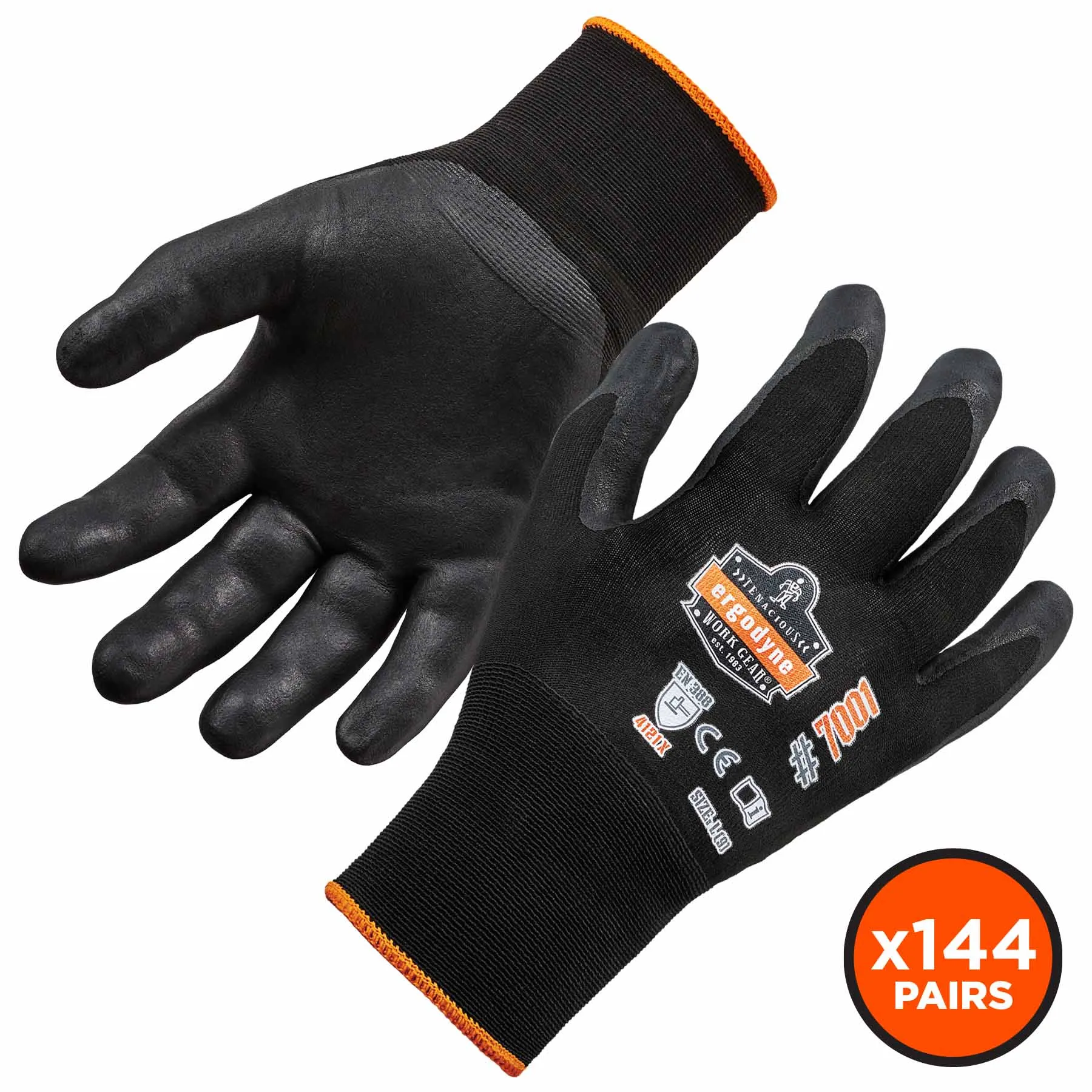 Ergodyne 17854 7001-CASE L Black Nitrile-Coated Gloves - DSX 144-Pair