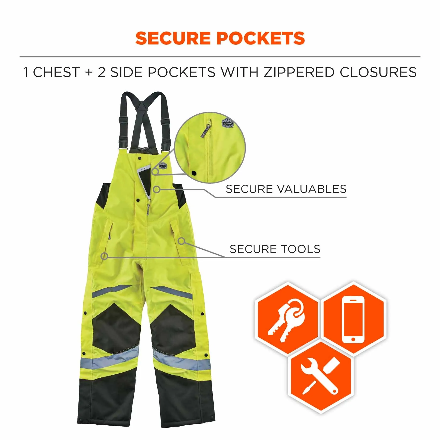 Ergodyne 25524 8928 L Lime Class E Hi-Vis Insulated Bibs