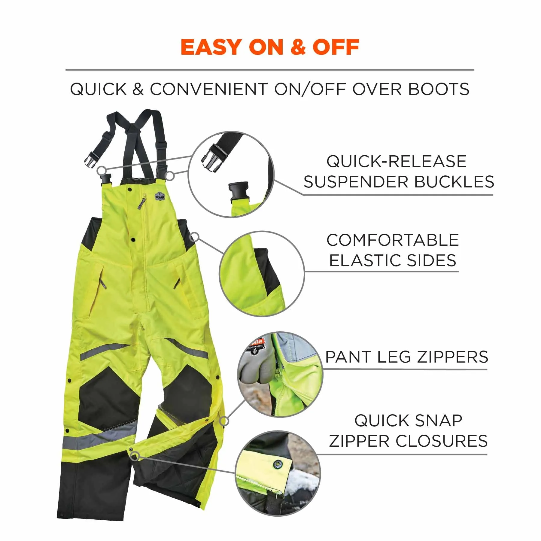 Ergodyne 25524 8928 L Lime Class E Hi-Vis Insulated Bibs