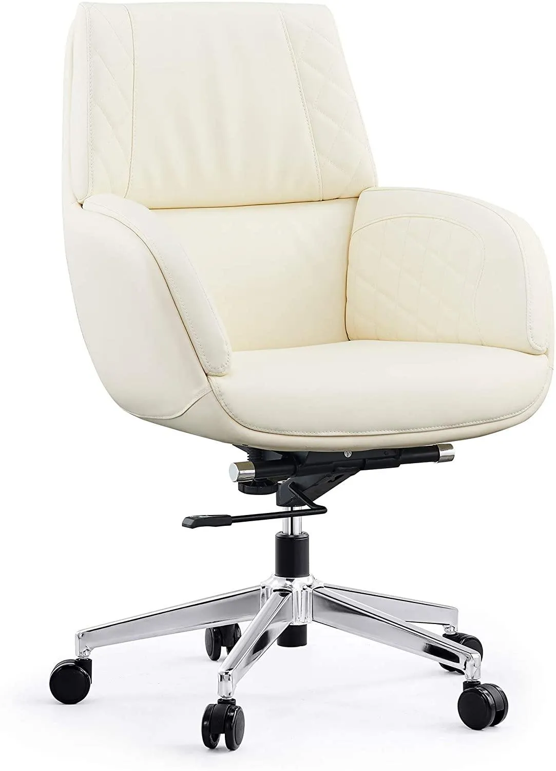 Ergonomic Office Chair PU Leather Upholstered Swivel Chair with Thick Padding Armrest Lumbor Support Adjustable Desk Chair Task Home Office Chair