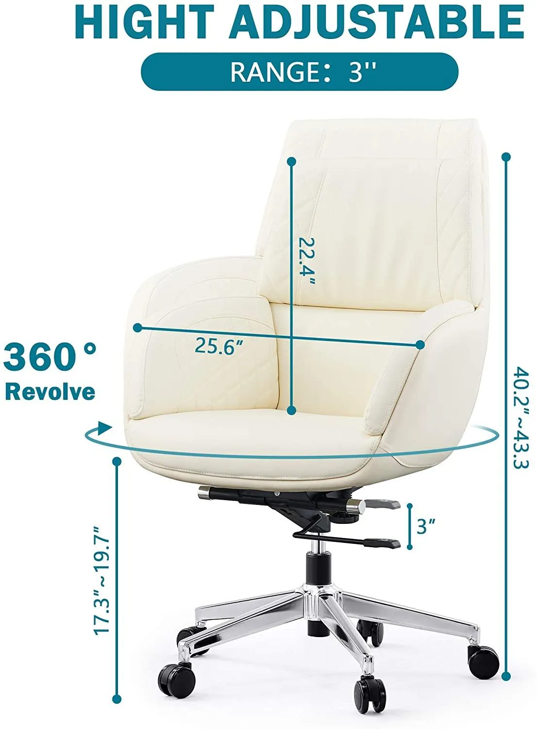 Ergonomic Office Chair PU Leather Upholstered Swivel Chair with Thick Padding Armrest Lumbor Support Adjustable Desk Chair Task Home Office Chair