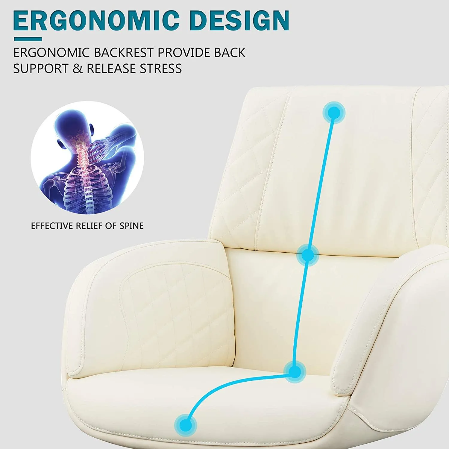 Ergonomic Office Chair PU Leather Upholstered Swivel Chair with Thick Padding Armrest Lumbor Support Adjustable Desk Chair Task Home Office Chair