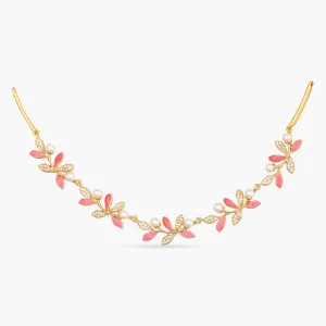 Eriha Pearl Delicate CZ Pink Leaf Necklace