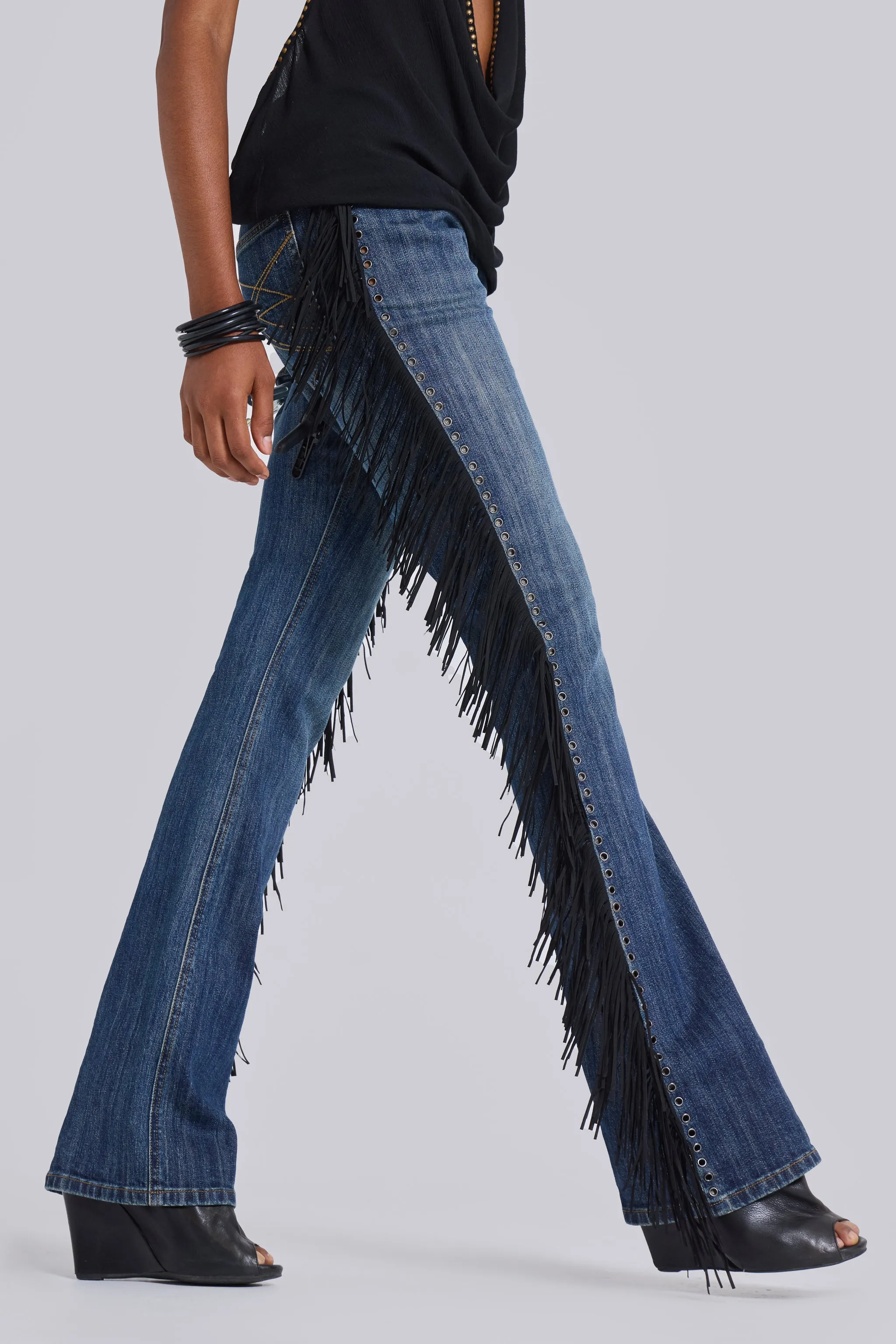 Erin Fringe Bootcut Jeans In Dark Wash