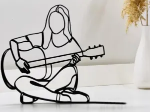 EROTNGO Female Guitarist Line Art | Unique Music Lover Decor | 3D Printed One-Line Art Piece