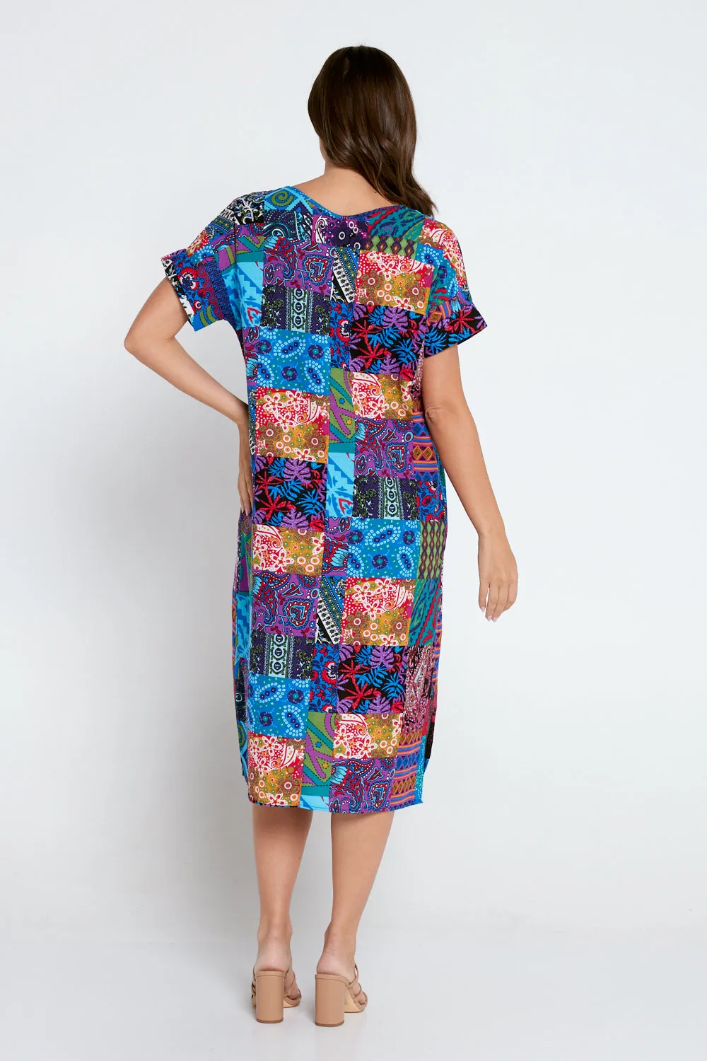 Esiteri Cotton Dress - Blue Patchwork