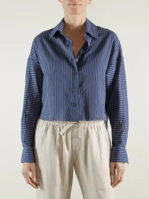 Esme Crop Shirt in Japanese Cotton Stripe - Navy/White