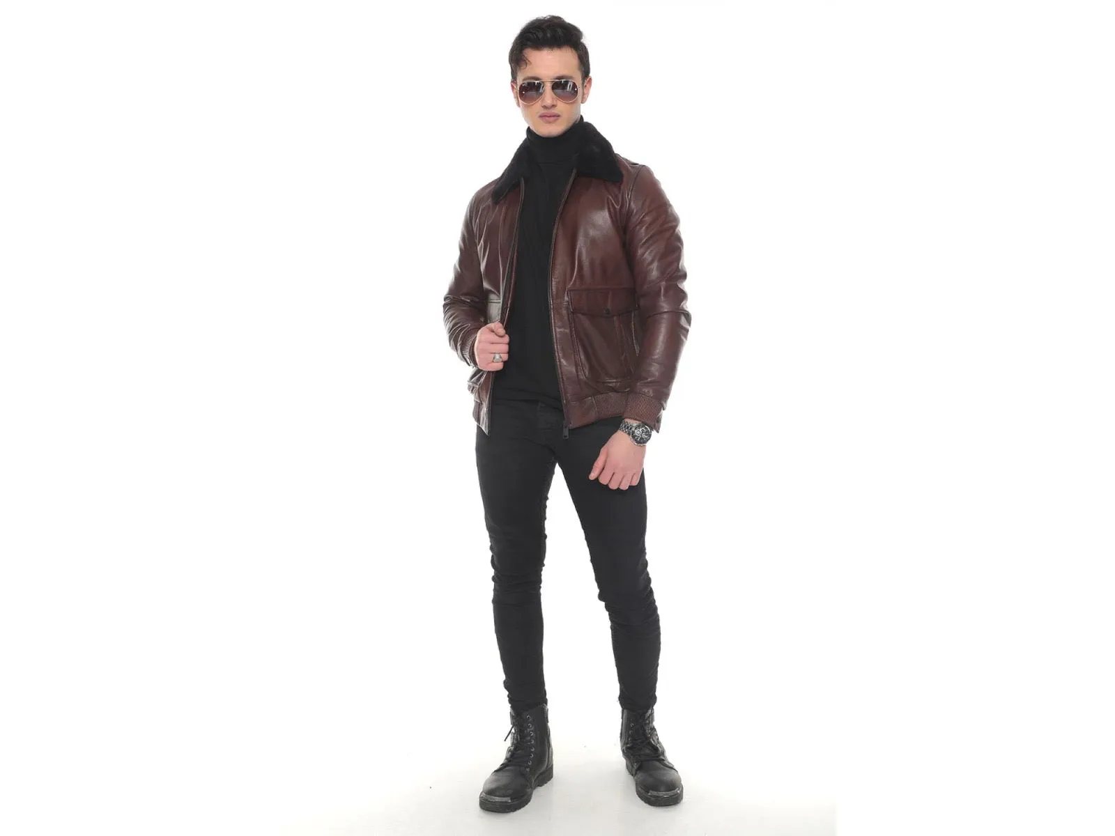 Espresso Aviator: Men's Classic Short Leather Jacket