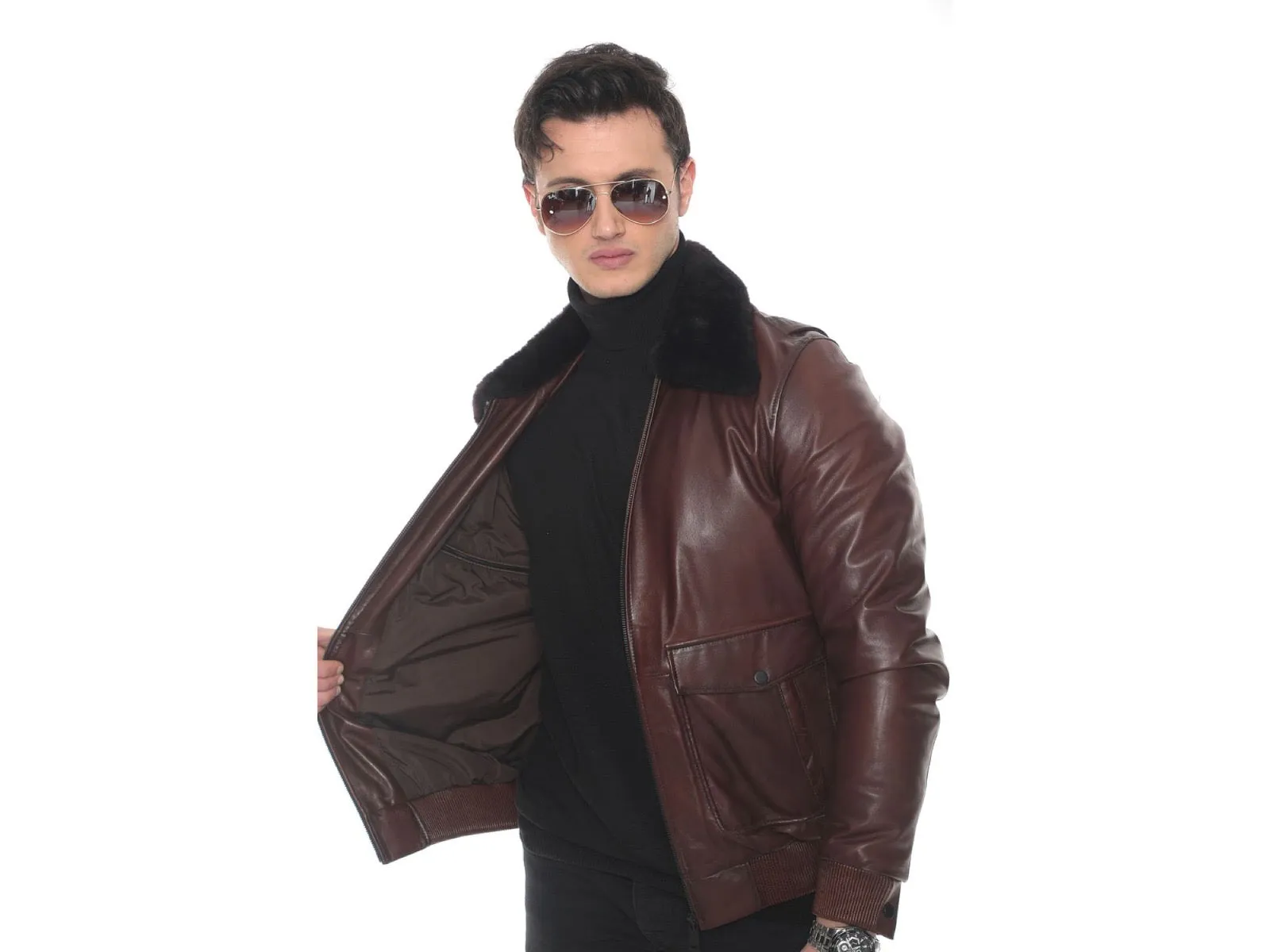 Espresso Aviator: Men's Classic Short Leather Jacket