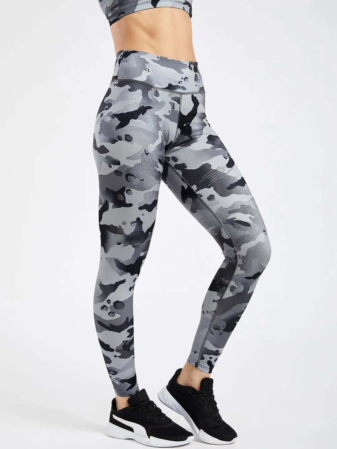 Essential Camo Printed Dark Grey Full Length Leggings