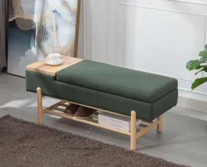 essential Storage Bench Linen End of Bed Ottoman Bench with Wooden Shoe Rack and Coffee Table, Modern Upholstered Long Seating Bench Entryway Bench for Hallway Foyer Living Room Bedroom, Green