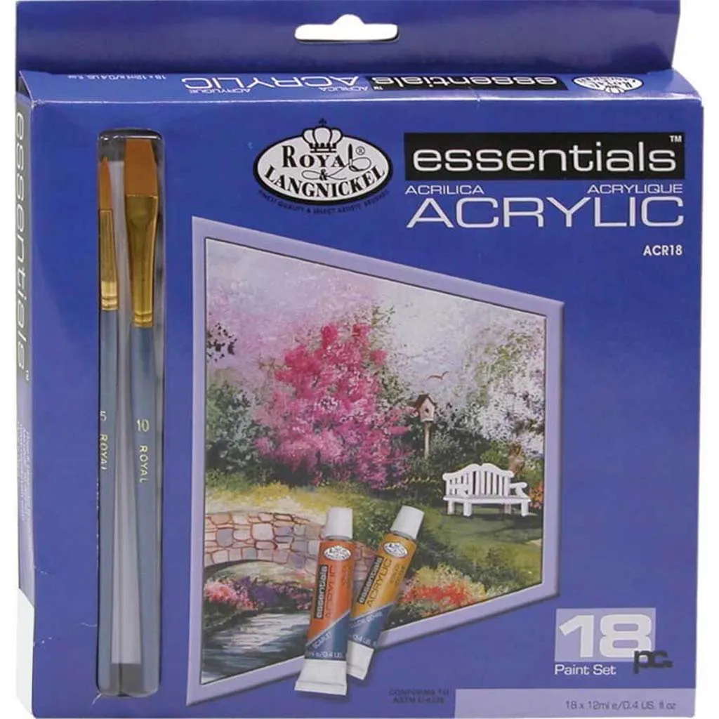 Essentials Acrylic Paint Set with Brush 18pc