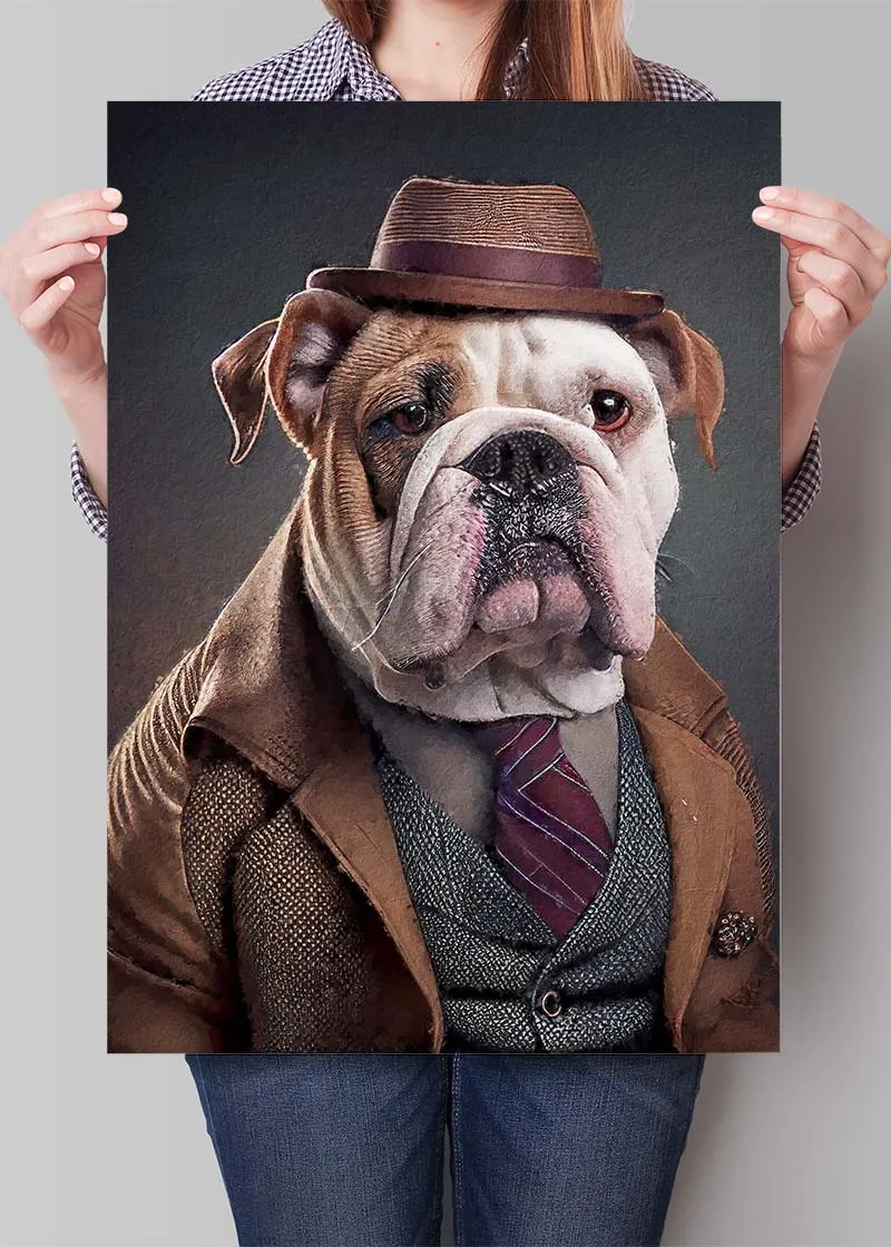 Estampado de cabeza de animal de bulldog inglés: 27 ½ x 39 ¼ in | 70x100 cm / Glosa