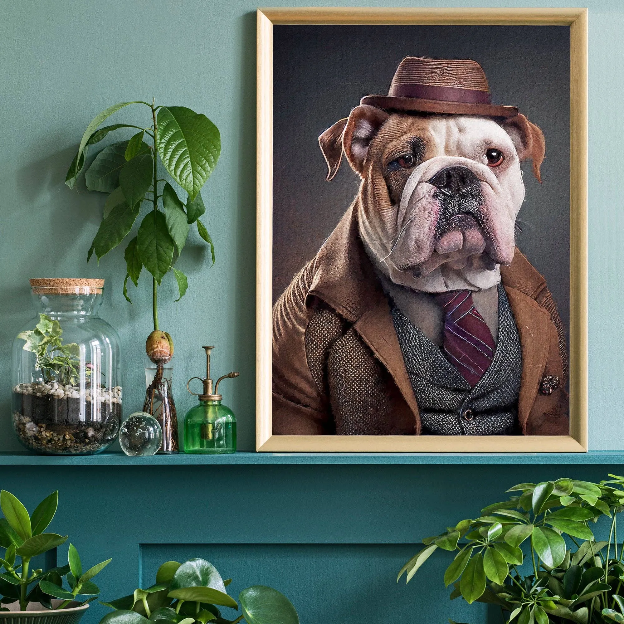 Estampado de cabeza de animal de bulldog inglés: 27 ½ x 39 ¼ in | 70x100 cm / Glosa