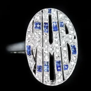 Estate 14K White Gold Diamond and Sapphire Monogram Ring