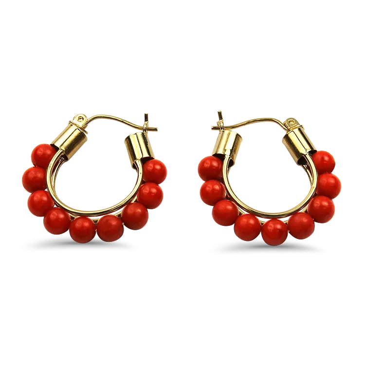 Estate 14k Yellow Gold Coral Hoop Earrings