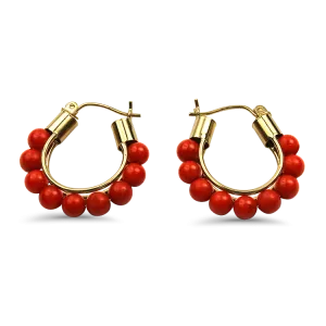 Estate 14k Yellow Gold Coral Hoop Earrings