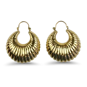 Estate 14k Yellow Gold Puffy Ribbed Hoop Earrings