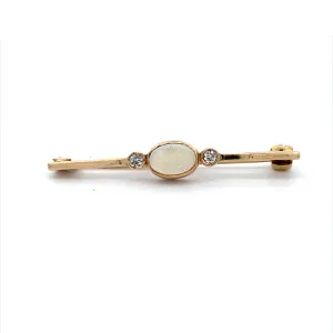 Estate Yellow Gold Opal & Diamond Bar Style Pin