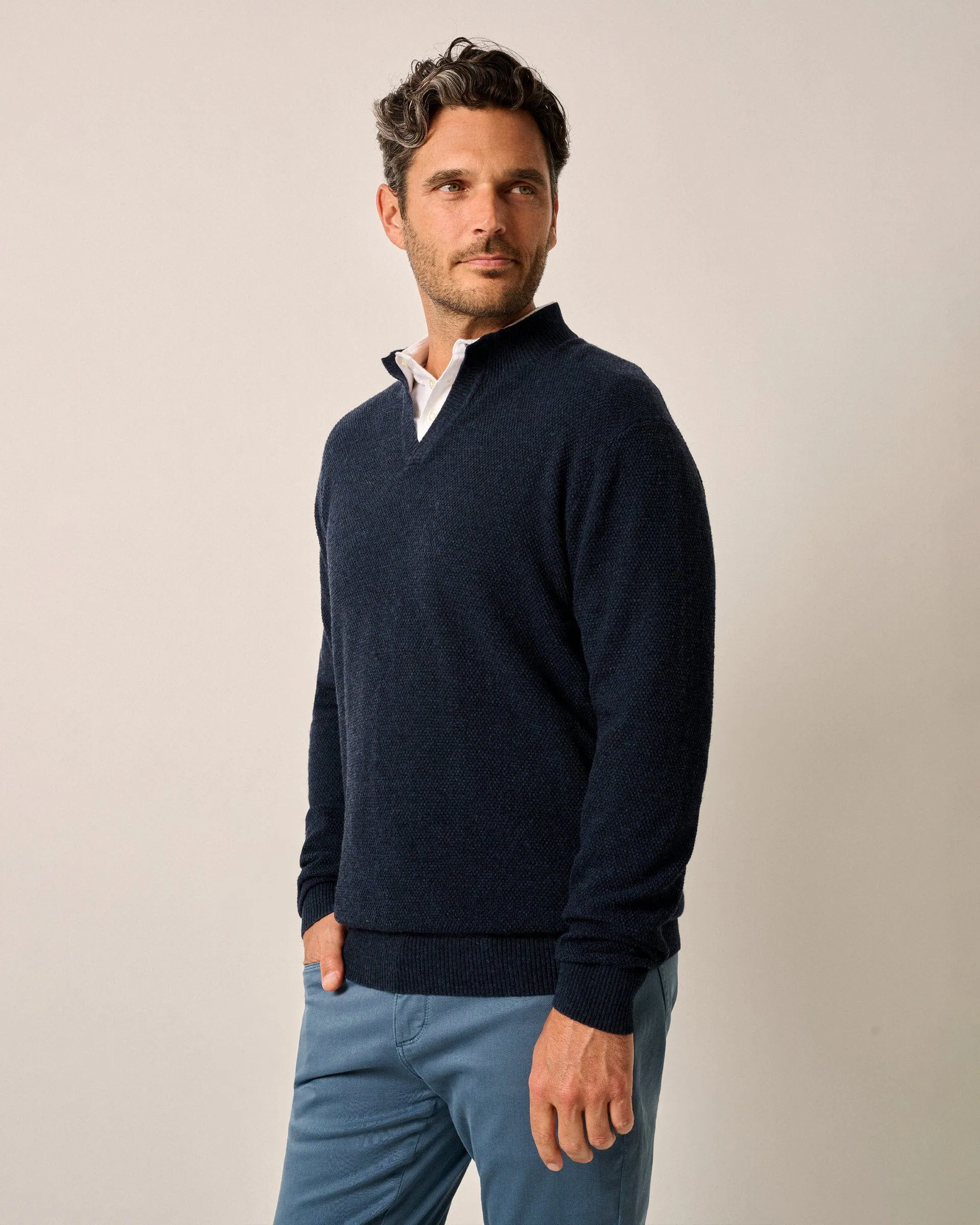 Esteban Johnny Collar Sweater in Navy by Johnnie-O