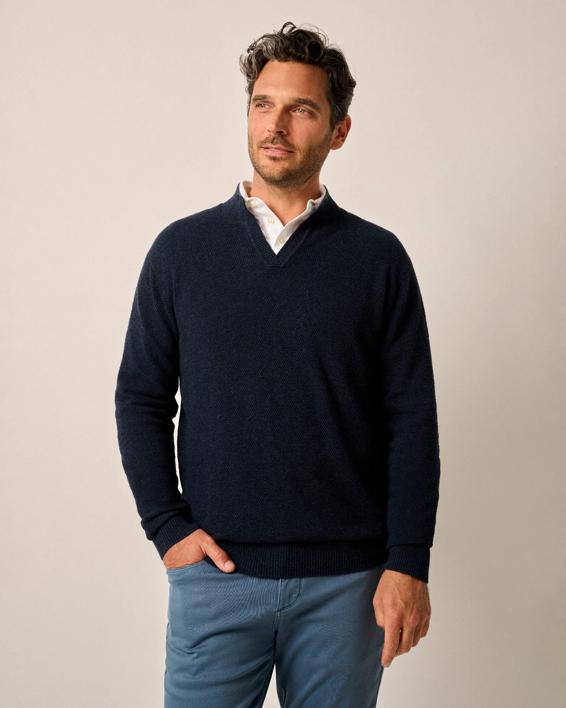 Esteban Johnny Collar Sweater in Navy by Johnnie-O