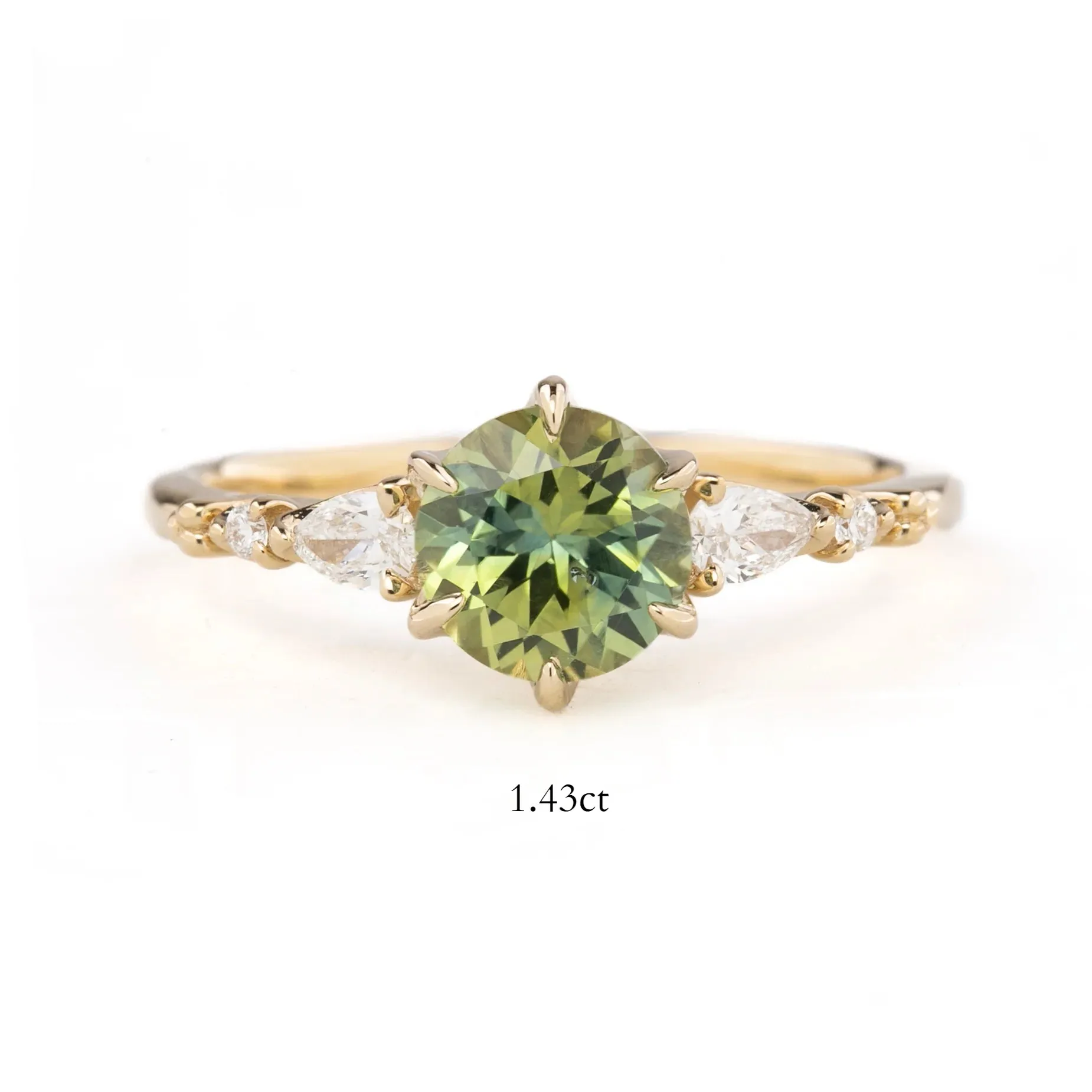 Estel Fleur Petal Ring 1.43ct/1.59ct Green Yellow Montana Sapphire, 14k Yellow Gold (One of a kind)