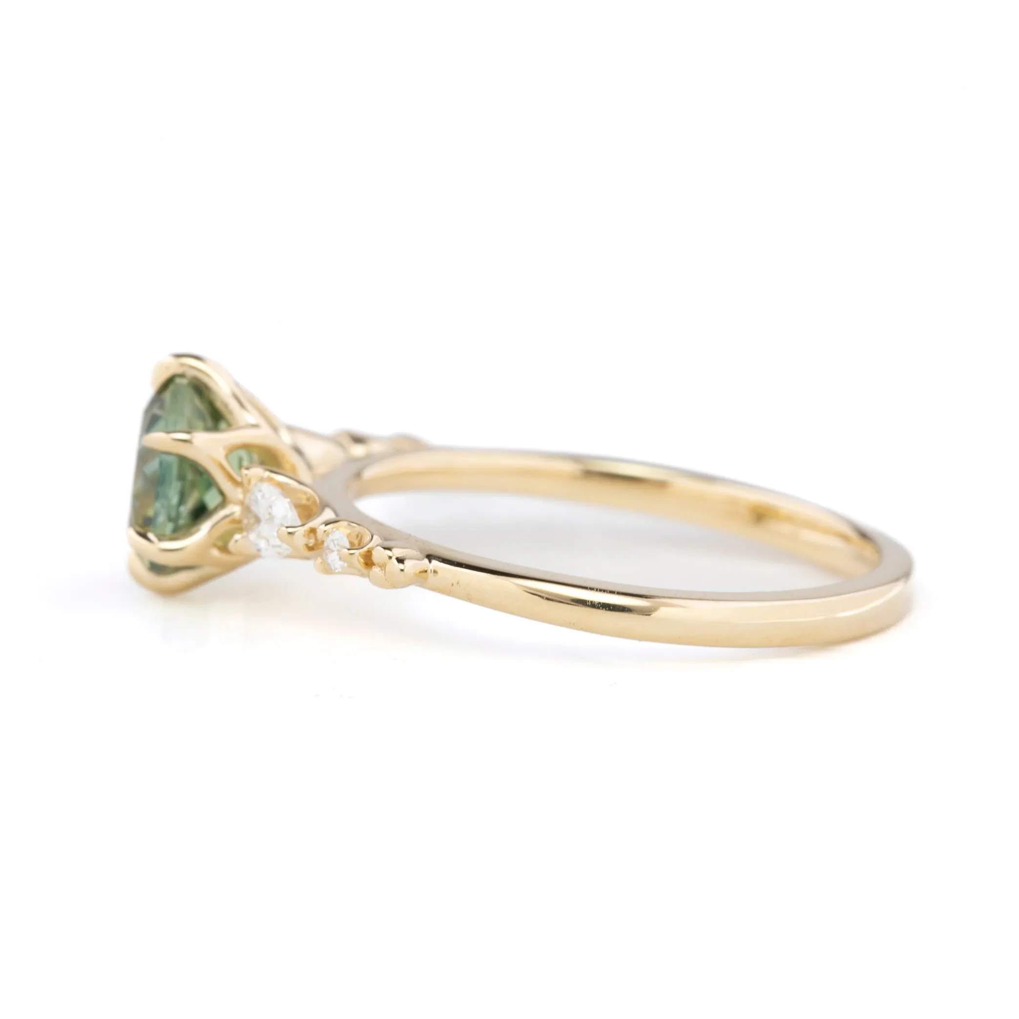 Estel Fleur Petal Ring 1.43ct/1.59ct Green Yellow Montana Sapphire, 14k Yellow Gold (One of a kind)