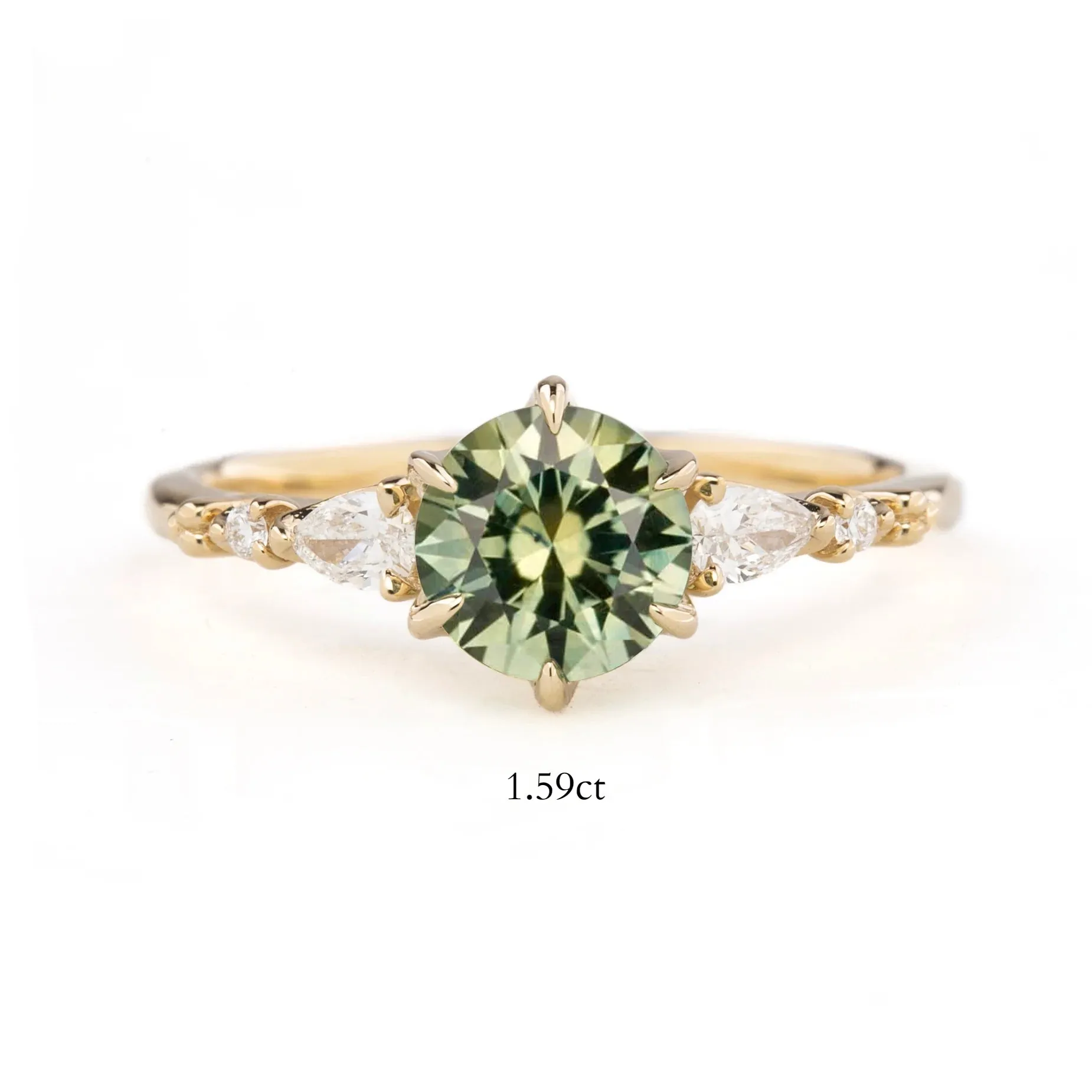 Estel Fleur Petal Ring 1.43ct/1.59ct Green Yellow Montana Sapphire, 14k Yellow Gold (One of a kind)