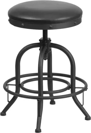 Estella 24'' Backless Adjustable Counter Stool w/Swivel Black Leather Seat