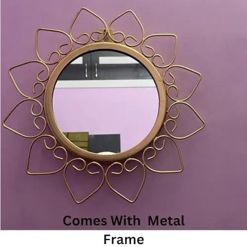 ET Expo-Trends®-Metal Decorative Mirror Wall Mounted Hanging Mirror Sculpture Metal Golden Rose Design Modern Art Mirror for Home Décor (Gold)