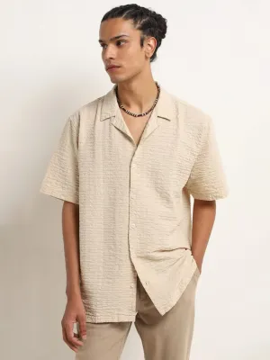 ETA Beige Waffle Textured Relaxed-Fit Cotton Shirt