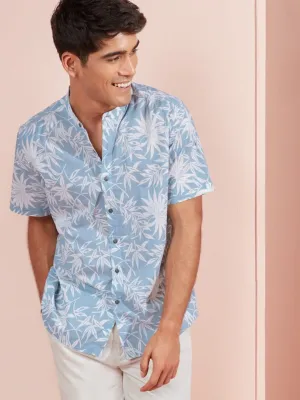 ETA Blue Resort-Fit Leaf Print Shirt