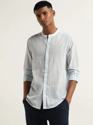 ETA Light Blue Cotton Striped Resort Fit Shirt